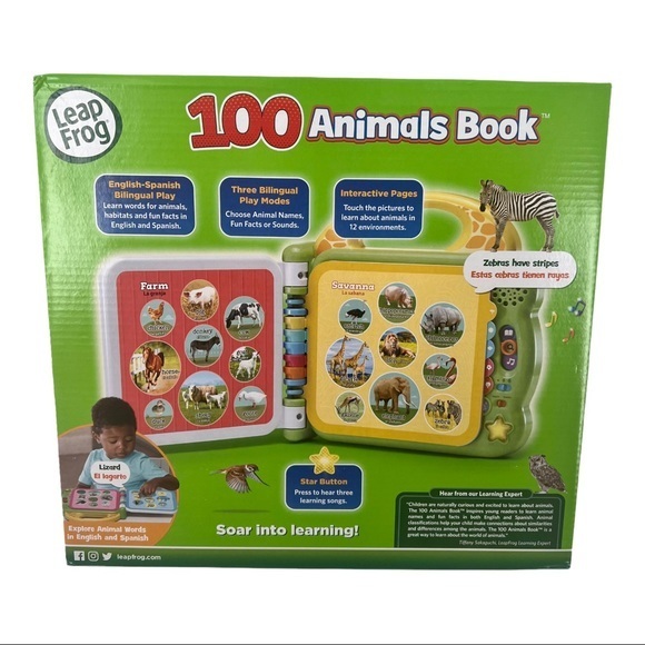 Leap Frog V-Tech 100 Animals Bilingual English/Spanish Mechanical Book 18+Months - Picture 4 of 8